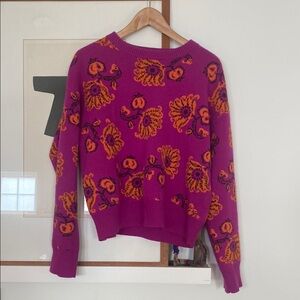 Orange and Purple Crew Neck Sweater with Bold Patterns